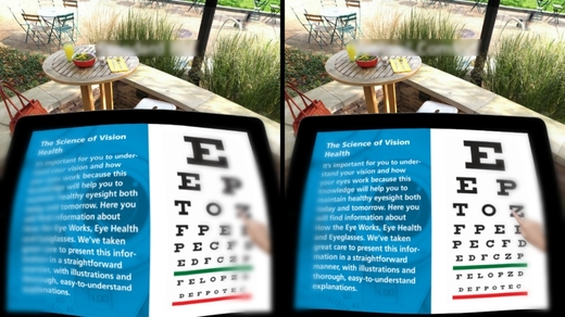 Multifokální brýle - porovnání vidění při pohledu na tablet